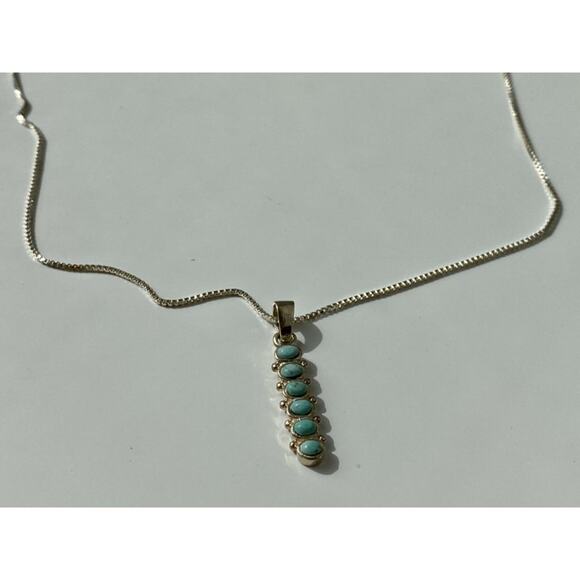 M.E. Tsosie 925 Sterling Silver Turquoise Pendant Necklace  925 Sterling Silver Turquoise Chain with Pendant Italy